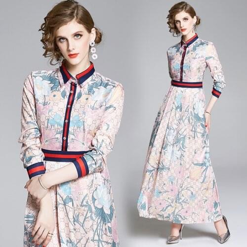 Striped Floral Printed Long Maxi Dress Women Clothes Tunic Party Willon Green Big Shirt Dress Vestidos De Mujer Dimanaf Dresses