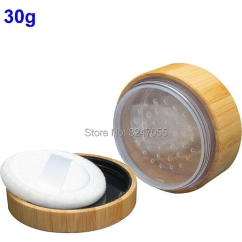 30G 10pcs20pcs High Grade Natural Bamboo Cosmetic Loose Powder Case with puff, Beauty Makeup Bamboo Cosmetic Sifter Powder Jar