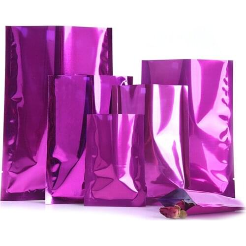 100Pcs/Lot Glossy Purple Aluminum Mylar Foil Bag Open Top Heat Vacuum Seal Tear Notch Pouches for Food Snack Tea Candy Packaging