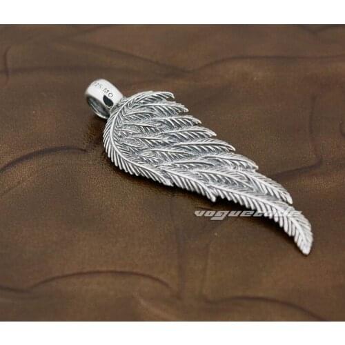 925 Sterling Silver Angel Bird Wing Feather 2-Side Fashion Pendant 8X018