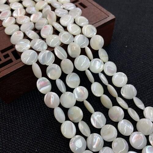 Natural Shell White Flat Round Loose Spaced Pearl Mother-of-Pearl Beads DIY Making Necklace Jewelry Accessories Charm Design10mm