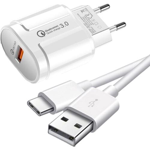 Quick Charge QC 3.0 18W Mobile Phone Charger Wall Fast Charging Type C USB C Cable For Xiaomi Samsung Huawei Phone Charger Cable