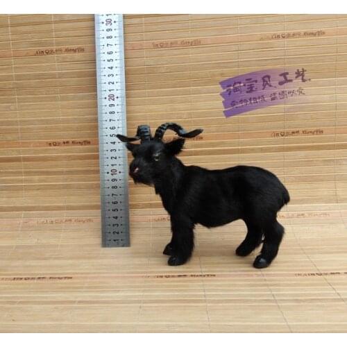 Black simulation goat model resin&fur small cute sheep toy model doll gift about 19x17cm 1404