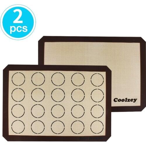 Coolzey 2Pcs Silicone Baking Mats Non Stick Macaron Mat Professional Grade Liner Sheets