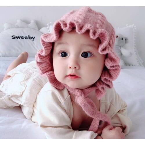 Baby Princess Hat Curling Autumn And Winter Pure Cotton 0-1-year-old Girls Knitted Pullover HAT Baby Fetal Hat