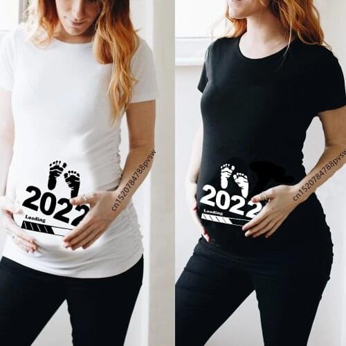 FIXSYS Girl Maternity Short Sleeve Pregnancy Announcement Shirt Baby Loading 2022 Women Printed Pregnant T Shirt New Mom Clothes