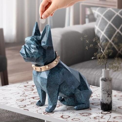 EUROPEAN STYLE GEOMETRY FRENCH BULLDOG RESIN STATUE MONEY BOX CREATIVE HOME DECOR COIN STORAGE BOX CHILD GIFT PIGGY BANK WX3