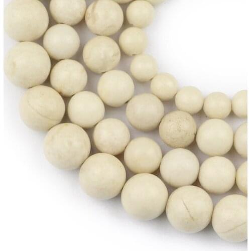 HGKLBB Rice white Natural Stone Ancient Fossils Round Spacer Loose Beads For Jewelry making 6/8/10MM DIY Bracelet Accessories