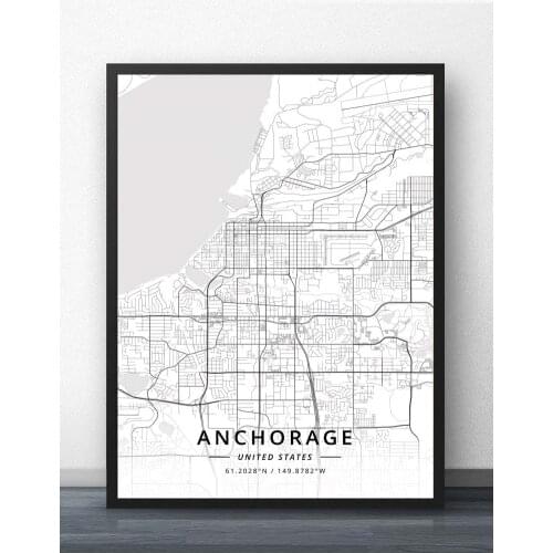 Anchorage Fairbanks AK Alaska USA United States of America Map Poster