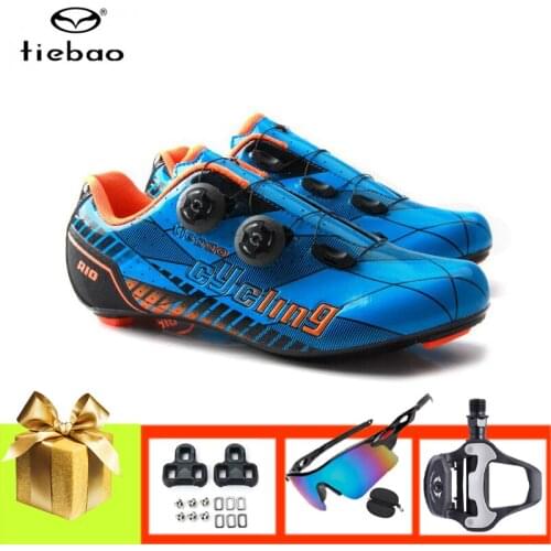 Tiebao Athletic Road Bike Shoes Unisex Carbon Fiber Sole Cycling Sneakers Add Pedals Breathable Self-locking Riding Bicycle Shoe