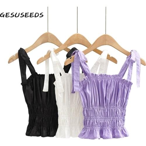 Summer Cropped Top Women Sexy Tops Sleeveless Corset Top Korean Slim Crop Top Ruffle Lace Up Tops Black Tank Tops White 2021