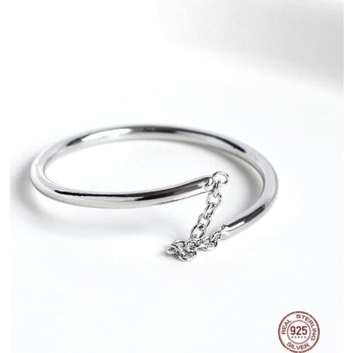 LKO 925 Sterling Silver Chic Temperament Originality Chain Simplicity Adjustable Rings Trend Student Jewelry Accessories