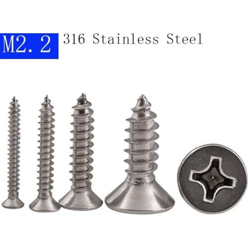 M2.2 316 Stainless Steel Phillips Cross Countersunk Head Tapping Screws Flat screws bolts DIN 7982 ISO 7050