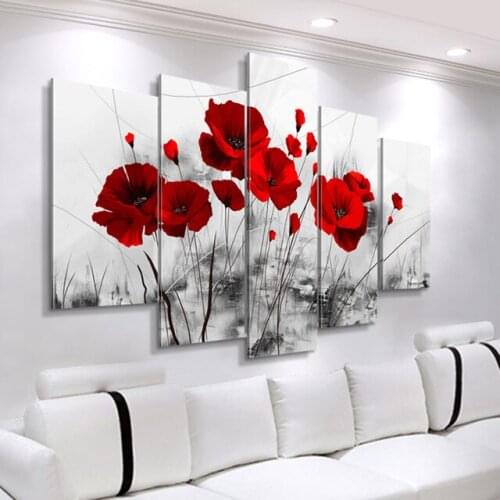 Combined Flowers Modular Pictures Red Flowers Canvas Painting Wall Art Posters Print Modern Living Room Home Decor No Framework