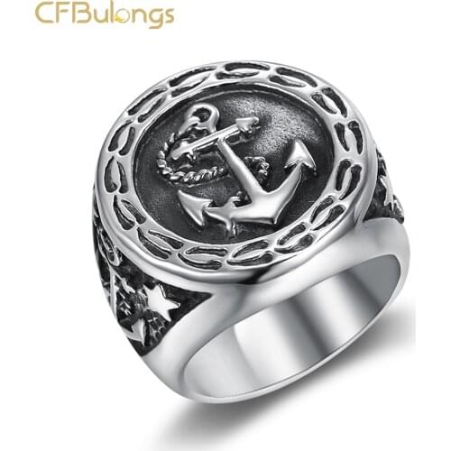 CFBulongs Punk Style Antique Silve Color Mens Ring Stainless Steel Biker Viking Metal Rings Boys Men Jewelry
