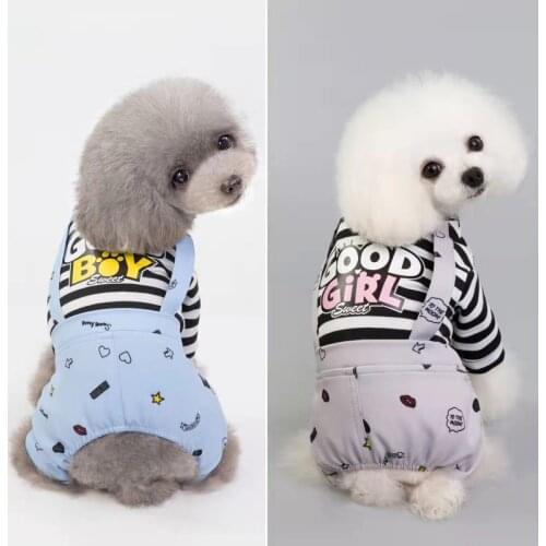 Dog clothes four-legged striped dog cat overalls teddy bear Pomerry Schnauzer summer and autumn breathable home wear jumpsuits