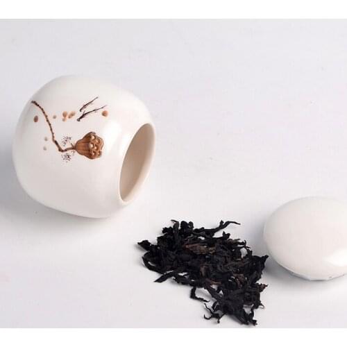 Office Ceramic Tea Caddy Pu'er Black Green Tea Packaging Canister Mini Portable Hand Painted White Porcelain Small Tea Canister