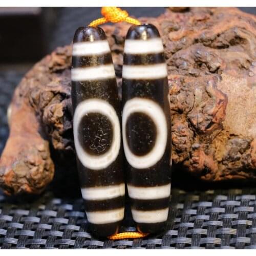 A Pair Magic Power Tibetan Old Agate Harmonious Heaven&Earth dZi Bead Pendant 3A Lkbrother Sauces Top Quality Guranttee