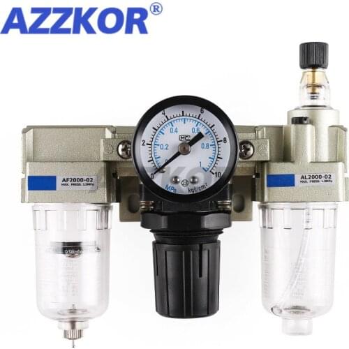 AC2000-02 G1/4'' Standard Type Oil Water Separator Air Compressor Air Filter Pneumatic Lubricator+Filter+Regulator