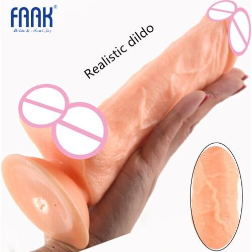 FAAK Realistic Dildo Suction Cup Flesh Fake Penis Artificial Dick Sex Toys for Women Lesbian Masturbate Anal Stopper Expansion