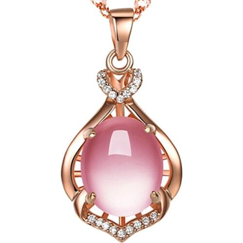 ROLILASON elegant design glittering Necklace pendant yellow gold tone Pink Crystal AAA Zircon Fashion Jewelry LN700