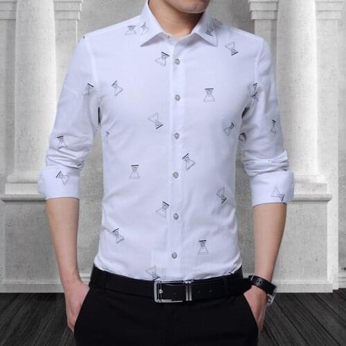 2020 New Fashion Men Shirts High Quality Mens Shirt Casual Long Sleeve Printing Mens Top 100% Cotton Slim Fit Mens Dress Shirts