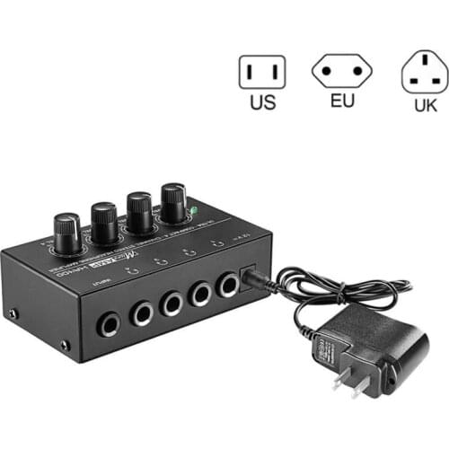 EU Plug,Ha400 Ultra-Compact 4 Channels Mini O Stereo Headphone Amplifier With Power Adapter Black Without Bluetooth-Compatible