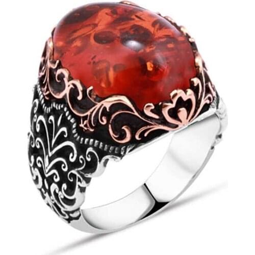 Synthetic Kehribarlı Silver Men 'S Ring