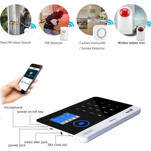 Tuya-SmartLife APP wired Wireless RFID Anti-theft Home Security WIFI GSM Alarm System Compatible with Alexa Google