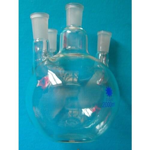 2000ml,24/40,4-neck,Flat Bottom Glass Flask,2L,Four Necks,Lab Chemistry Bottle