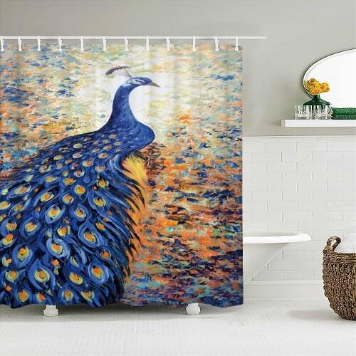 Peacocks Shower Curtains Chinese Birds Feather Bathroom Curtains 3d Retro Flower Waterproof Polyester Bath Screen with Hooks