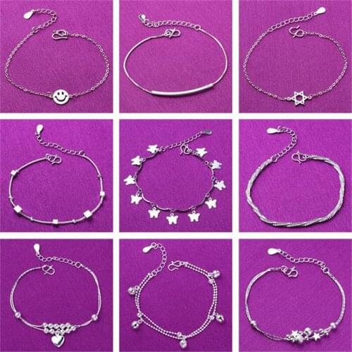 925 Sterling Silver Star Heart Charm Bracelets & Bangle For Women Girls Wedding Femme Jewelry A185