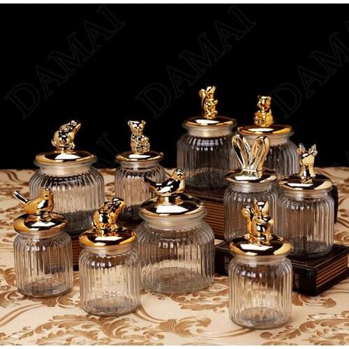 Golden Animal Decorative Storage Jar Sealed Glass Jars Spice Organizer Can Candy Container Dried Fruit Organizer Tea Canister