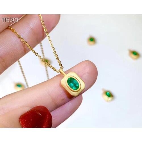 100% Natural Real Natural And Real Emerald Necklace Pendant Solid S925 Sterling Silver For Women
