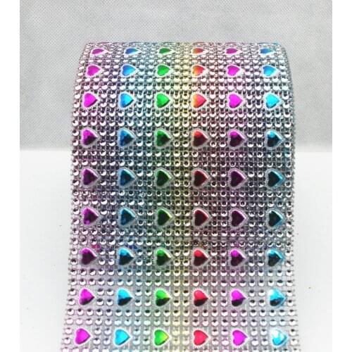 24 rows Big Heart Rhinestone Mesh Ribbon Rainbow Diamante Wedding Table Runners Sparkle Wrap