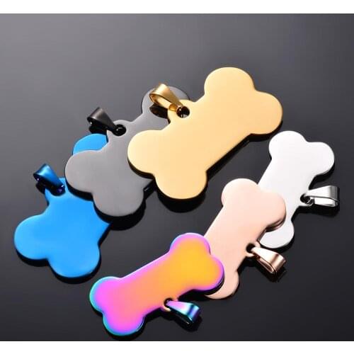 5pcs Stainless Steel Bone Shape Dog ID Dog/ Cat Tags Collar Accessories Pet ID Tag Jewelry 6 Colors
