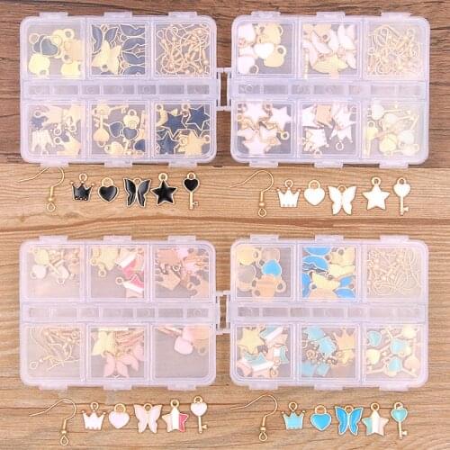 1Set 60Pcs/Lot 4Color 6Styles Star Key Charm KC Gold Drop Oil Pendant With Box Material For DIY Jewelry Earring Bracelet Making