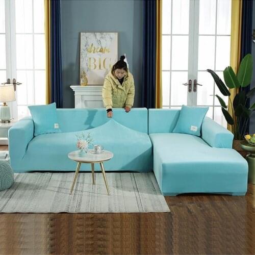 Velvet Plush L Shaped Sofa Cover for Living Room Elastic Furniture Couch Slipcover Chaise Longue Corner Sofa Cover Stretch