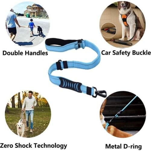 Bungee Dog Walking Leash 43.3-59 Inch Heavy Duty with 2 Control Handles & Car Seat Belt, Reflective Pet Training Long Traffic