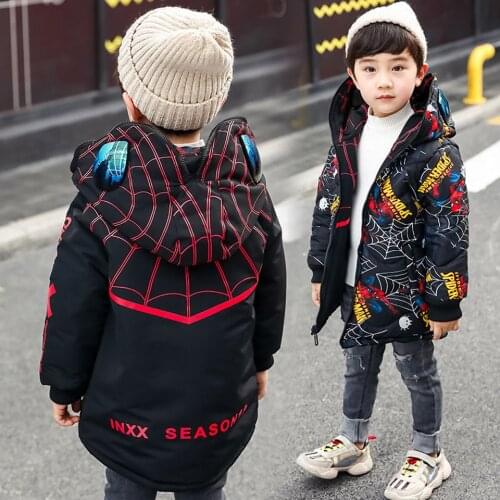 Children Cotton Down Two-sided Jackets Boy Double-Sided Spider Warm Down Coat Winter Casual Fashion Long Sleeve Zip Top Clothes