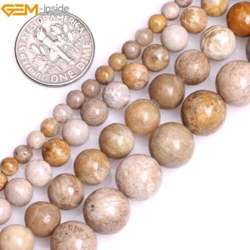 Gem-inside Natural Round Smooth Yellow Indonesia Fossil Jasper Stone Beads for Jewelry Making 15inches DIY Christmas Jewellery