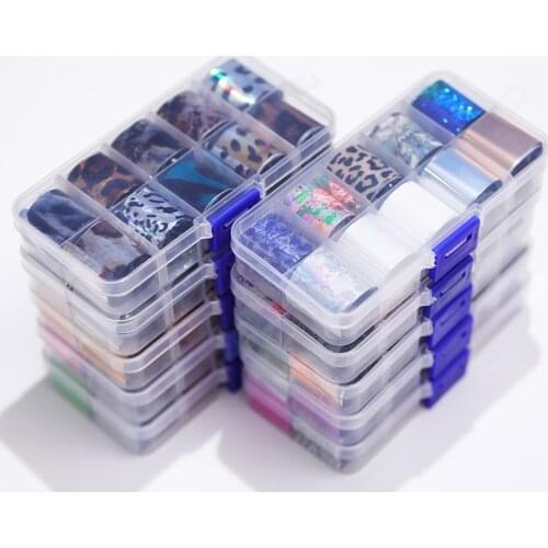 10Rolls/ Box Charm Nail Foils Polish Stickers Metal Color sparkly Paper Transfer Foil Wraps Adhesive Decals Nail Art Decorations