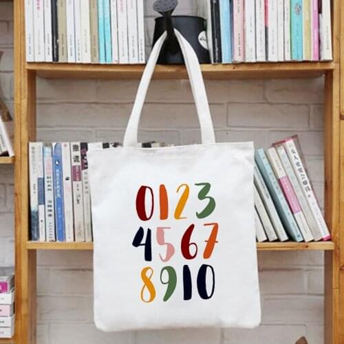 Women Canvas Tote Bags Fashion Eco Bag Casual Travel Shopper Totes Color Letter Number Printing Female Reusable Shopping Bag