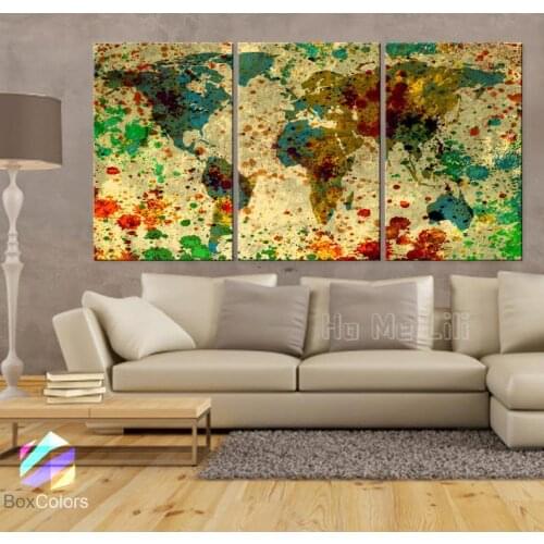 Art Canvas Printed With Beautiful World Map Texture Watercolor Abstract Wall Interior Decoration