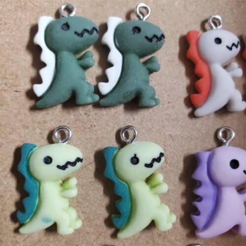 20pc/pack Polymer Clay DINOSAUR Earrings Charm Animal Tyrannosaurus 3D T-REX Pendants for Jewellry Making Dino 2*1.3cm KL30F