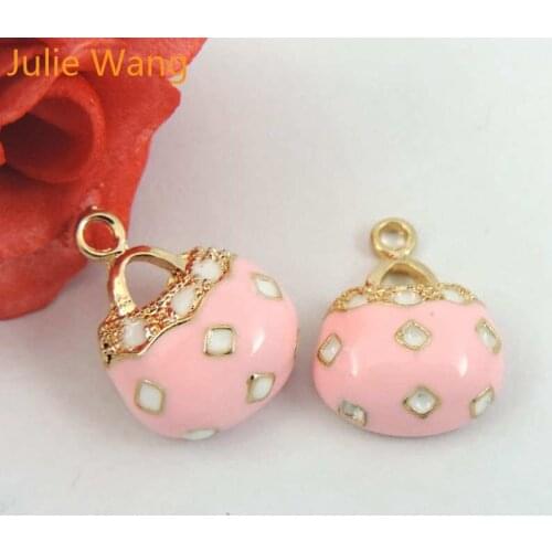 Julie Wang 8PCS Pink Enamel Womens Bag Charms Gold Tone Handbag Alloy Necklace Pendant Bracelet DIY Accessory Jewelry Making