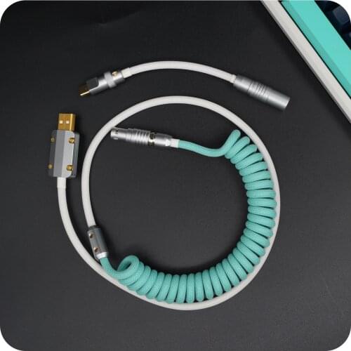 GeekCable Mint Green Multi-plug Type Keyboard Cable for SP Keycap Theme Manual Customized Data Cable for Mechanical Keyboard
