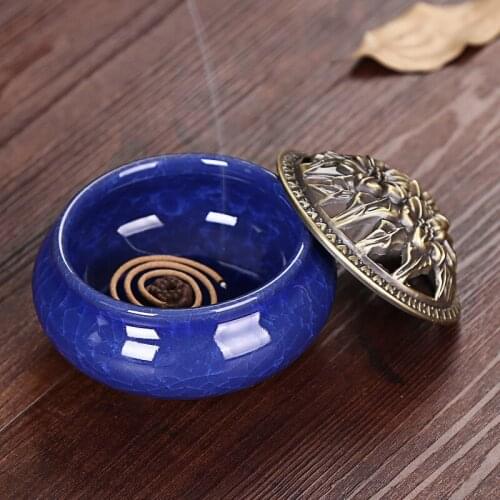 Jingdezhen Ice Crack Ceramic Disc Incense Burner With Sandalwood Incense Buddha Incense Burner Home Decor
