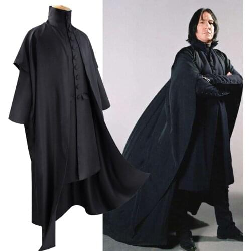 Professor Severus Snape Cosplay Costume Hogwartes School Black Cloak Shirts Suits Adults Robe Magic Wand Carnival Party Uniforms