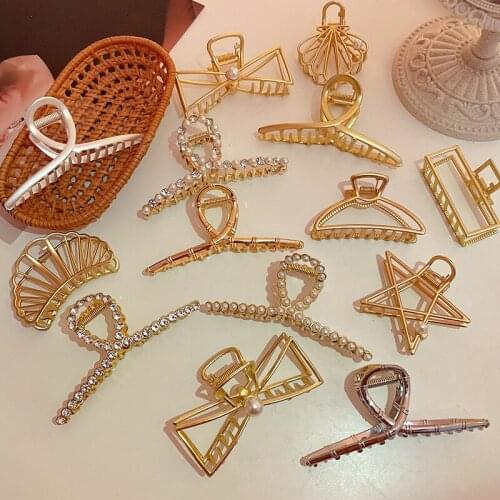 LOVOACC Multiple Gold Metallic Hair Claws Statement Geometric Hollow Hair Clips Korean Fashion Shark Clips Hair Accessories 2021